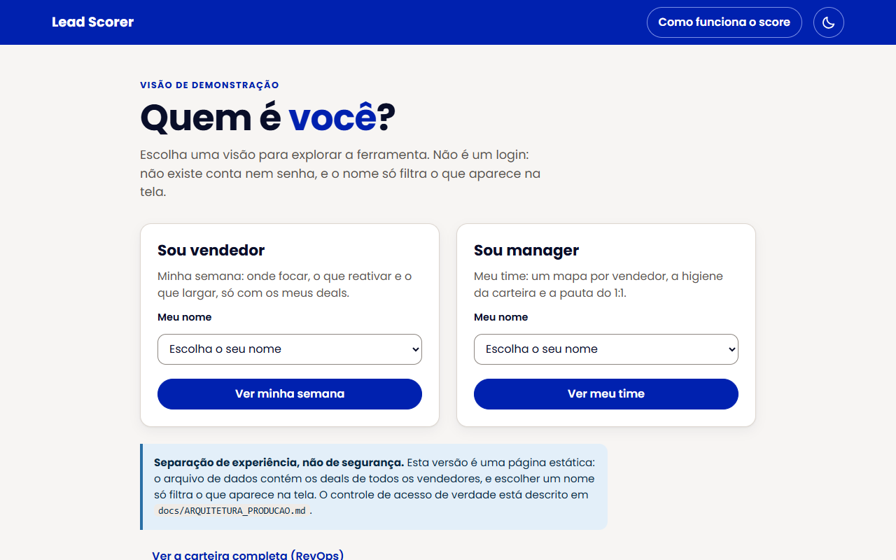 Tela inicial, versão para computador