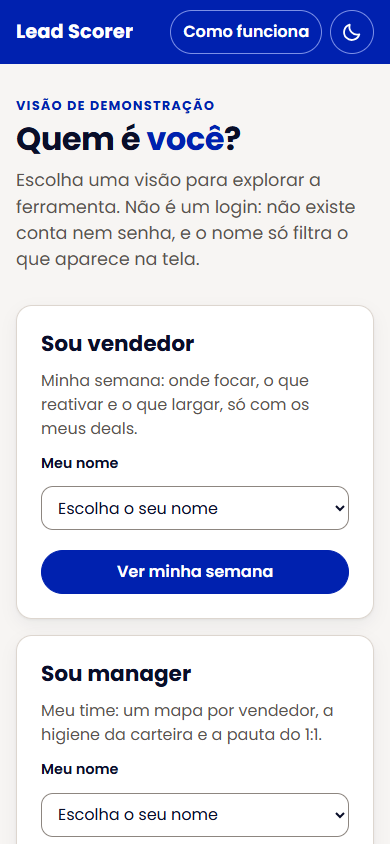 Tela inicial, versão para celular